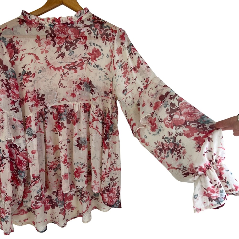 Sundance Floral Ruffle Babydoll Blouse Boho Top Med Western Cottage Prairie